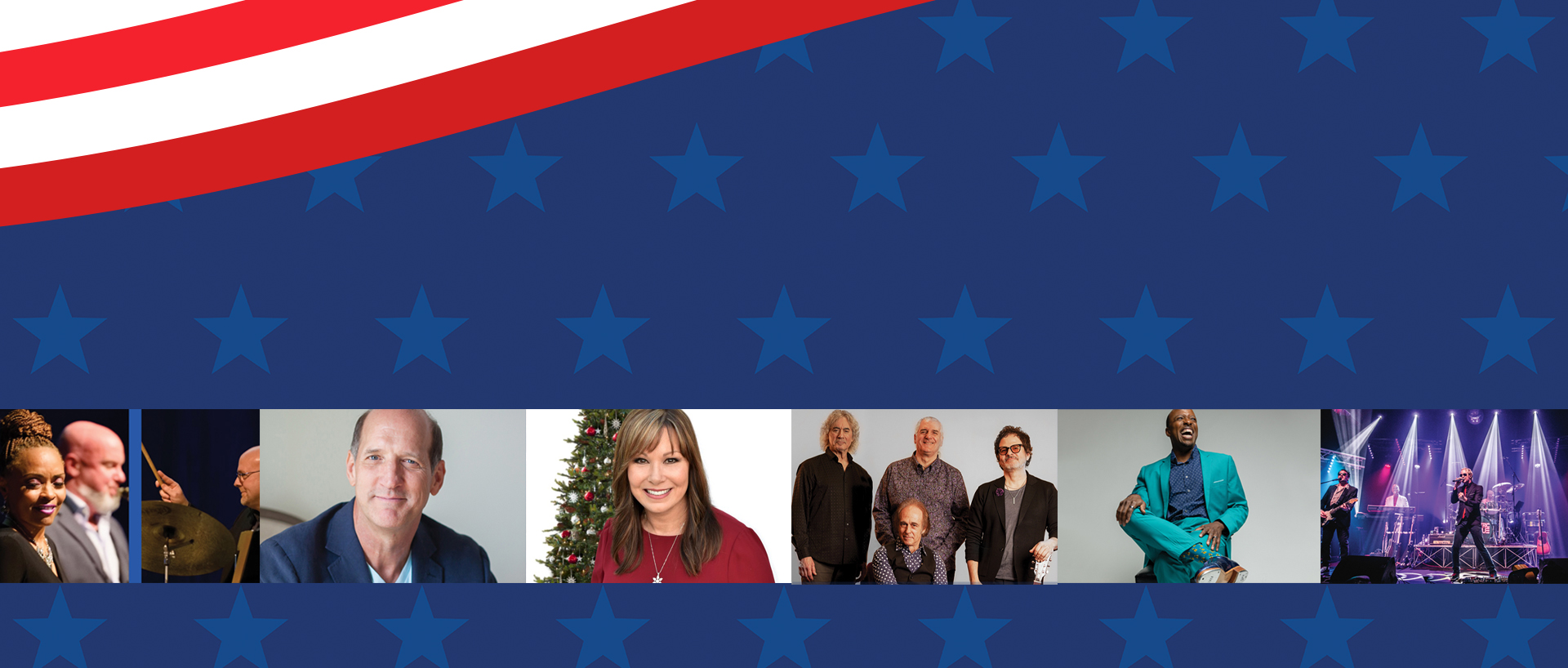 Photos of the Performance Series lineup on top of an illustrated American flag