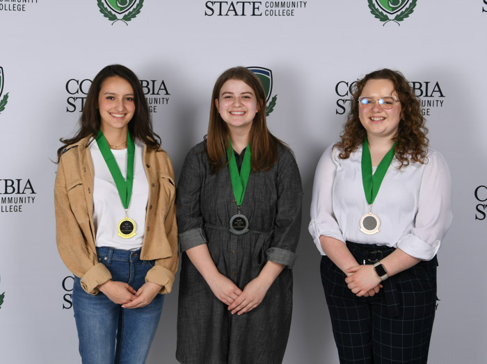 Vocal Performance Winners (left to right): First place winner, Sofi SanMiguel of Columbia Academy; second place winner, Khloe Allin of Spring Hill High School; and third place winner, Emma Walker of Columbia Academy.