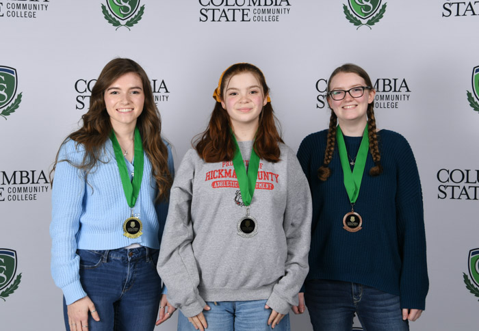 Creative Writing - Poetry Winners (left to right): First place winner, Toni Shawna Calton of Collinwood High School; second place winner, Ella Morgan of Hickman County High School; and third place winner, Missy Hoggard from Summit High School. 