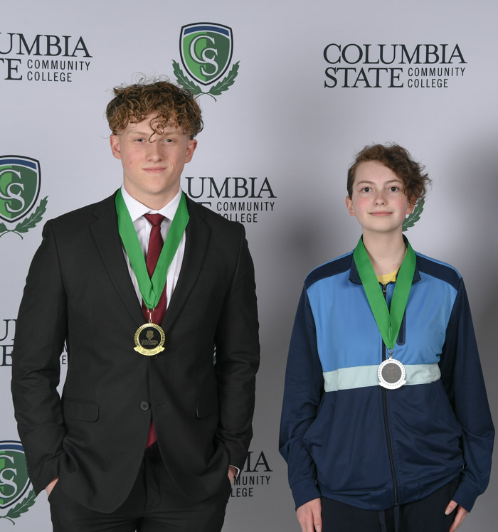 Algebra II Winners (left to right): First place winner, Gavin Poché of Columbia Academy and second place winner, Cecilia Woolridge of Summit High School. Not pictured: Third place winner, student from Richland High School. 
