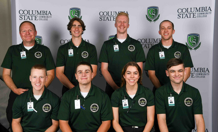 Pictured (standing, left to right): Williamson County advanced emergency medical technician graduates Everett Vaughn, Dominic Thiessen, Michael Speakman and Miles Dixon. Sitting (left to right): Dawson Wagner, Zachary Izzi, Bridget Elias and Patrick Baugh.