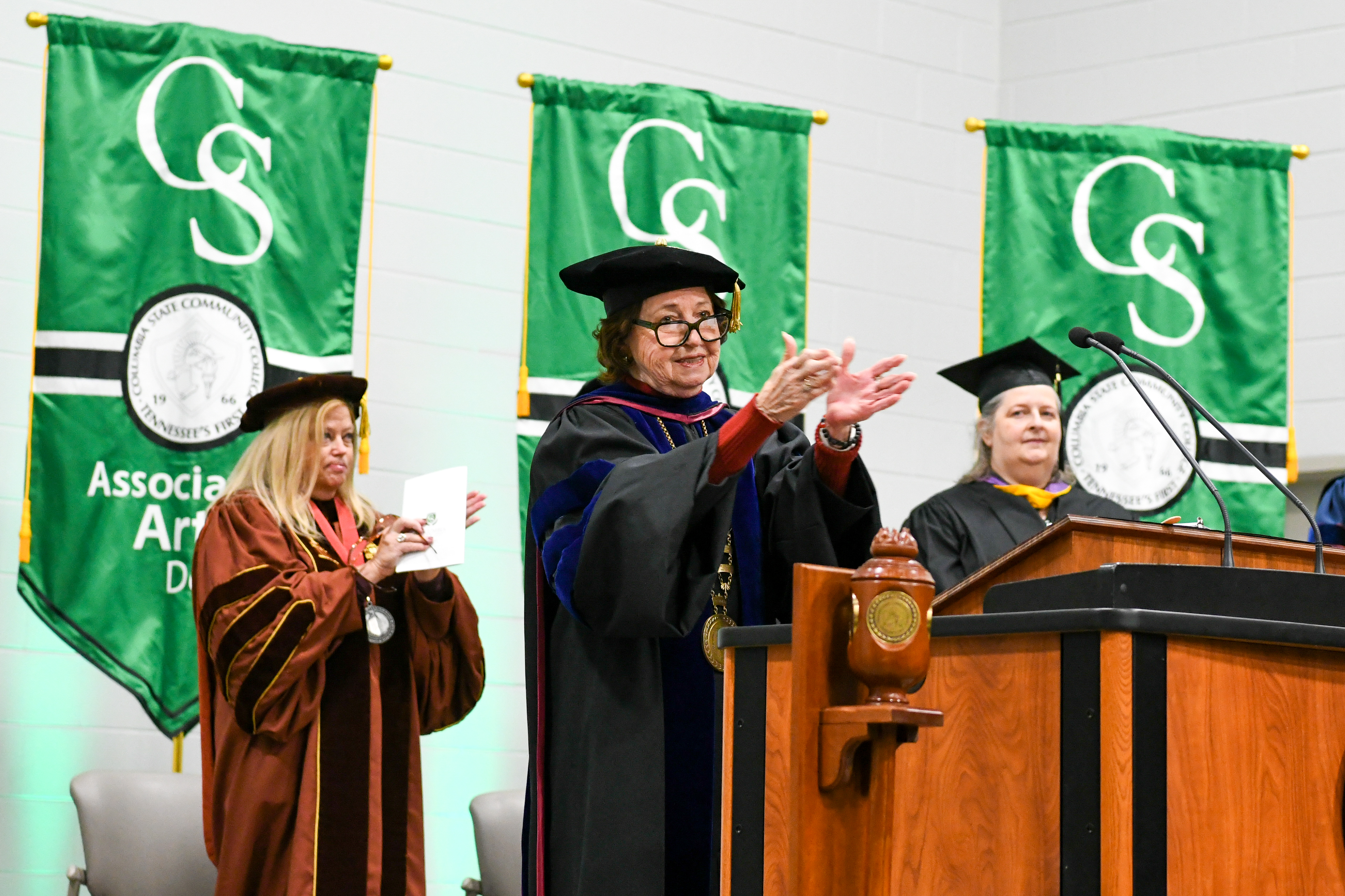 Dr. Janet F. Smith, Columbia state president, celebrates graduates at the Fall 2025 Commencement ceremonies.