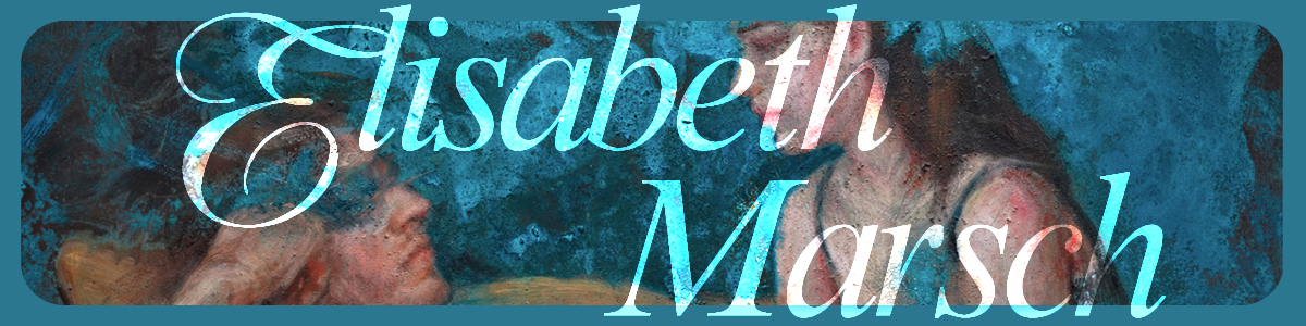 Painting of a woman look down toward a man sitting on the couch together.